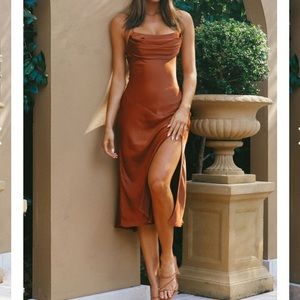 Hello molly rust midi dress satin